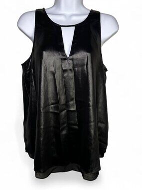 Trouve Satin Sheer Tank Top in Metallic Black